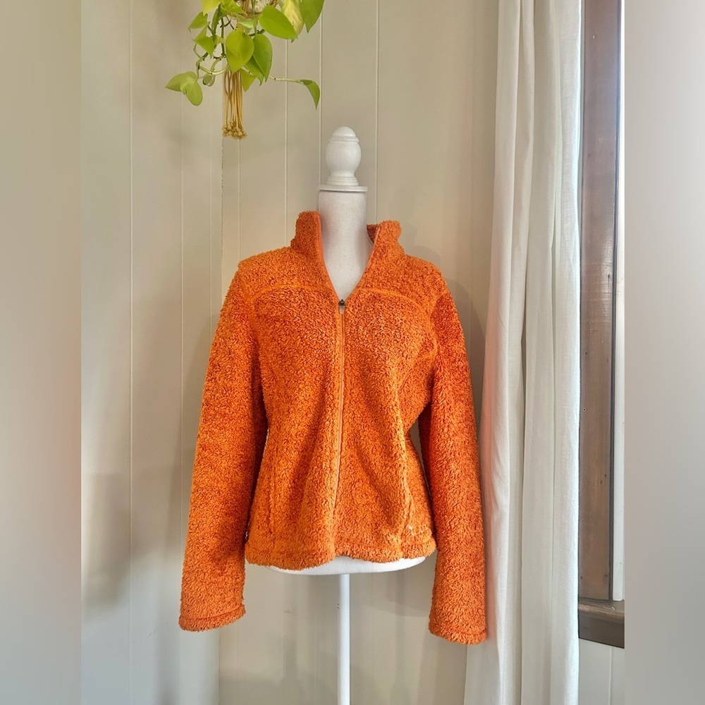 L.L. Bean Orange Polartec Curly Fleece Sherpa Zip Up Jacket